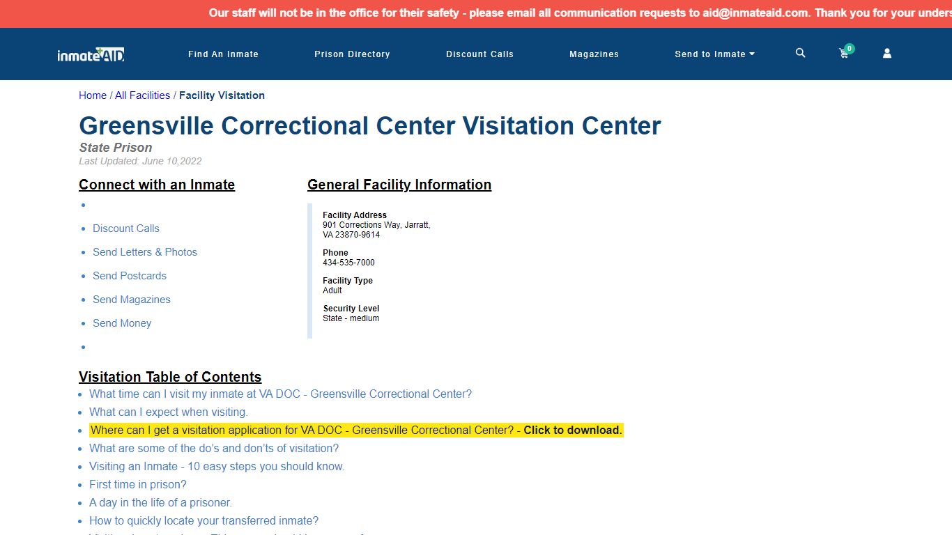 VA DOC - Greensville Correctional Center | Visitation, dress code ...